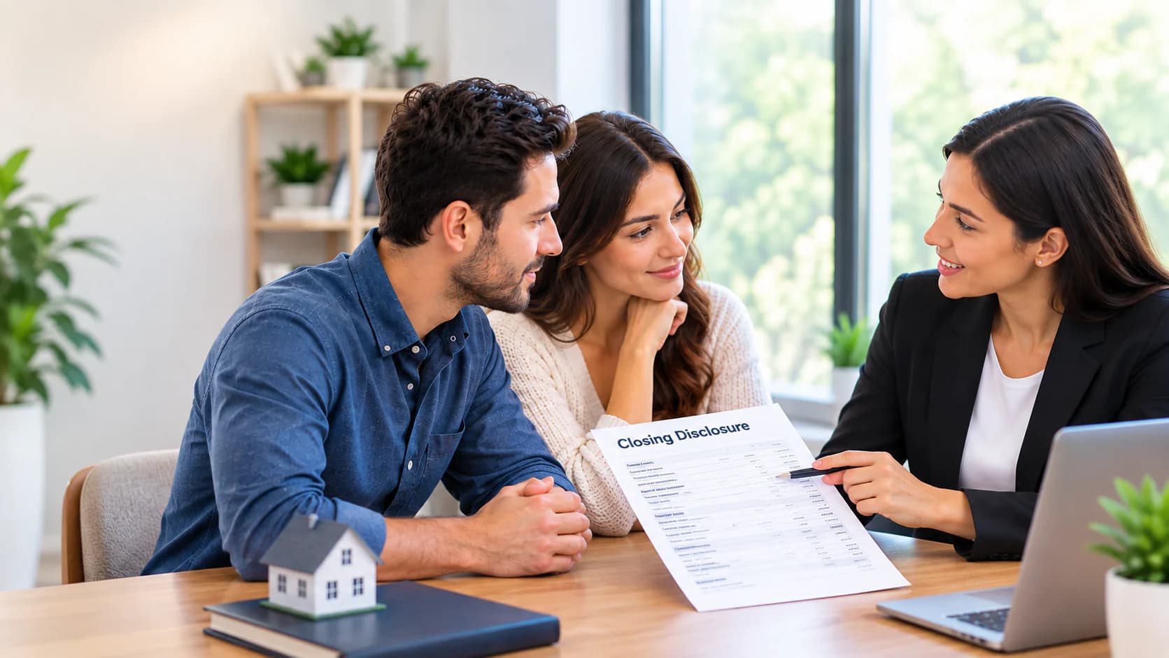 A settlement agent walks a couple through their closing disclosure