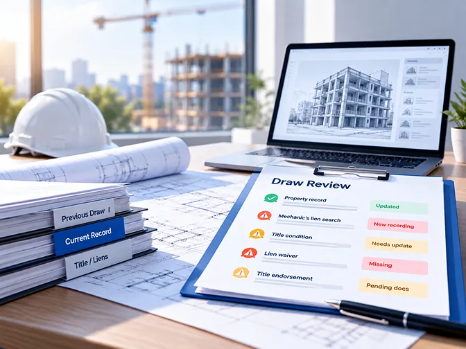 A professional outside a building reviews a printed plan